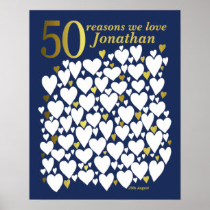 Blue Gold 50th Birthday 50 Reasons We Love You Poster