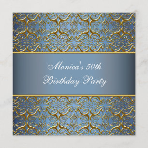Blue Gold 50th Birthday Invitation Elegant 50