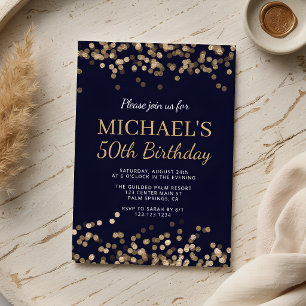 Blue Gold 50th Birthday Invitation for Him