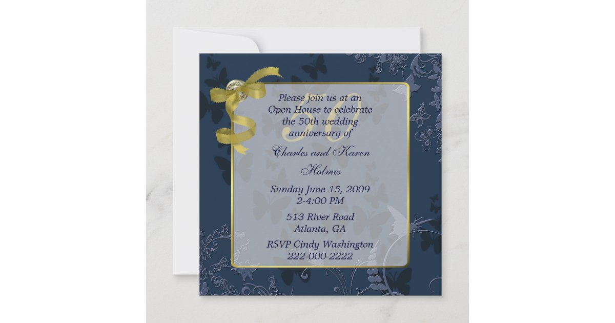 Blue & Gold 50th Wedding Anniversary Invitation | Zazzle