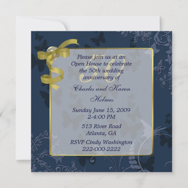 Blue & Gold 50th Wedding Anniversary Invitation (Front)