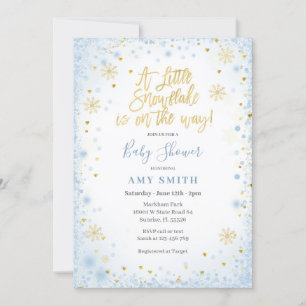Blue Gold A little snowflake is on the way   Invitation