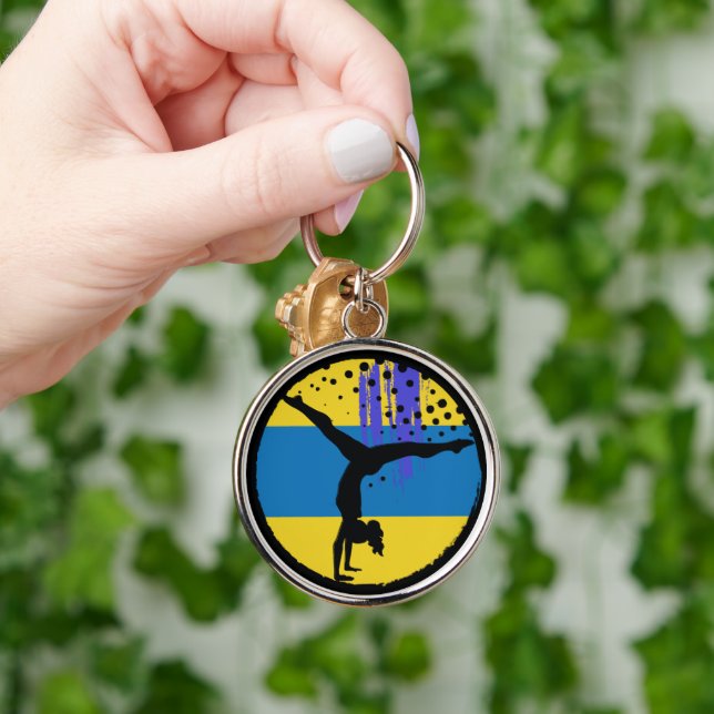 Blue Gold Abstract Art Gymnast Key Ring (Hand)