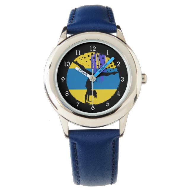 Blue Gold Abstract Art Gymnast Watch (Front)