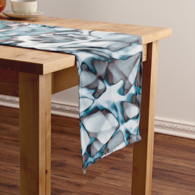 Blue Gold  Abstract Art Short Table Runner (In Situ)