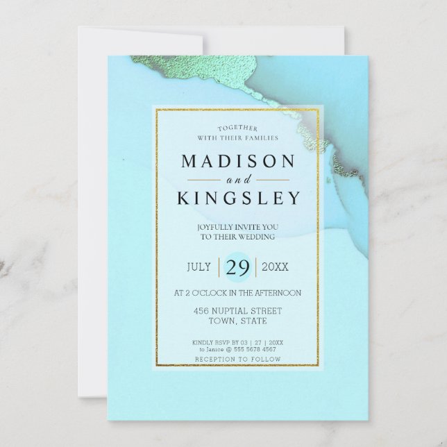 Blue Gold Abstract Incredible Budget Wedding  Invitation (Front)