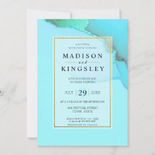 Blue Gold Abstract Incredible Budget Wedding  Invitation