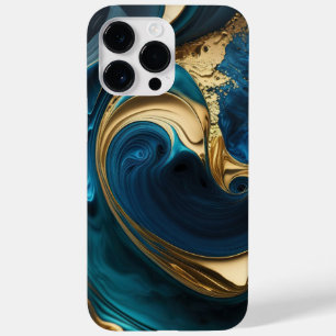 BLUE & GOLD ABSTRACT LIQUID LOOK SWIRLS Case-Mate iPhone 14 PRO MAX CASE