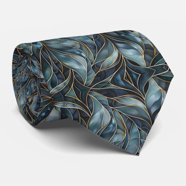 Blue Gold Abstract Neck Tie (Rolled)