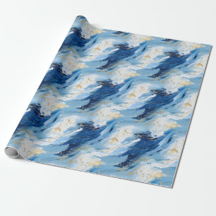 Blue & Gold Abstract Paint Wrapping Paper