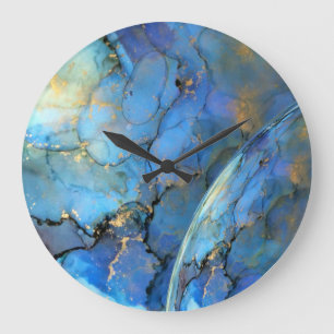 blue gold abstract scifi orb earth large clock
