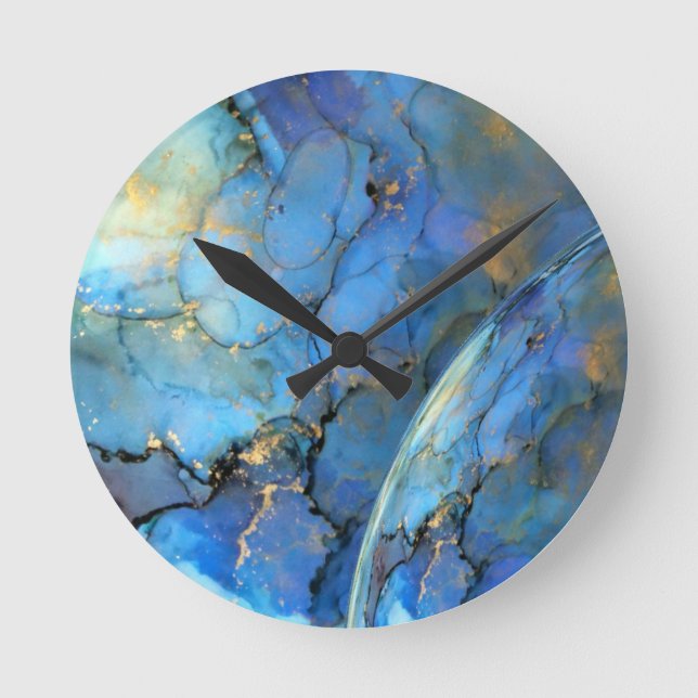 blue gold abstract scifi orb earth round clock (Front)