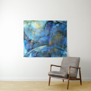 blue gold abstract scifi orb earth tapestry