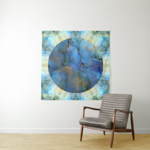 blue gold abstract scifi orb earth tapestry