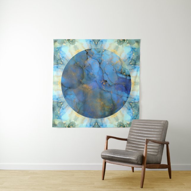blue gold abstract scifi orb earth  tapestry (In Situ (Horizontal))