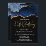 Blue Gold Agate 30th Birthday Party Invitation<br><div class="desc">This elegant 30th birthday invitation features a watercolor image of an agate geode in shades of blue with faux gold highlights. The words "30th Birthday" appear in faux gold glitter in decorative modern handwriting font. Customise it with the name of the honoree in gold coloured text and the details in...</div>