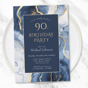Blue Gold Agate 90th Birthday Invitation