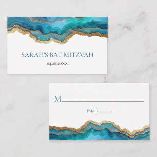 Blue Gold Agate Bar Bat Mitzvah Placecard