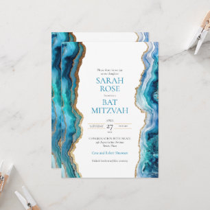 Blue Gold Agate Bat or Bar Mitzvah Invitation
