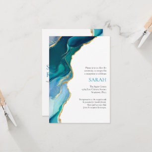Blue Gold Agate Bat or Bar Reception Insert Invitation