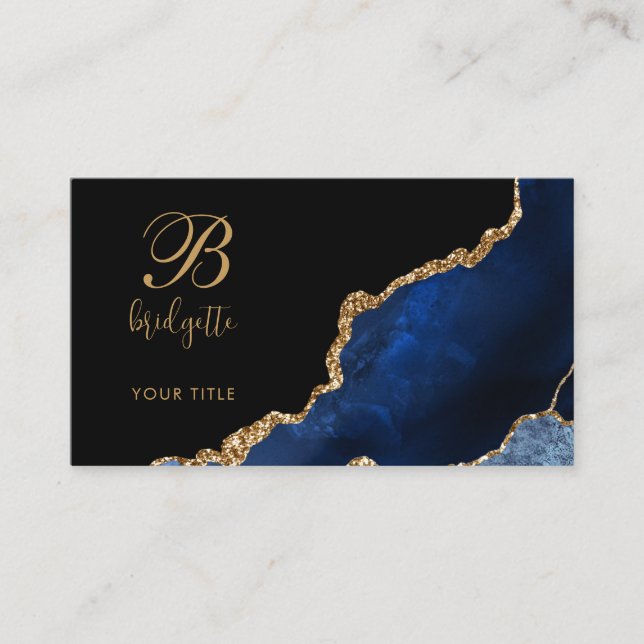 Blue Gold Agate Geode Chic Business Card (Front)