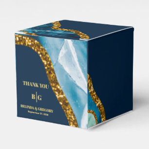 Blue & Gold Agate Geode Glitter Wedding Favour Box