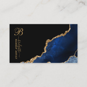 Blue Gold Agate Geode Makeup Artist Business Card