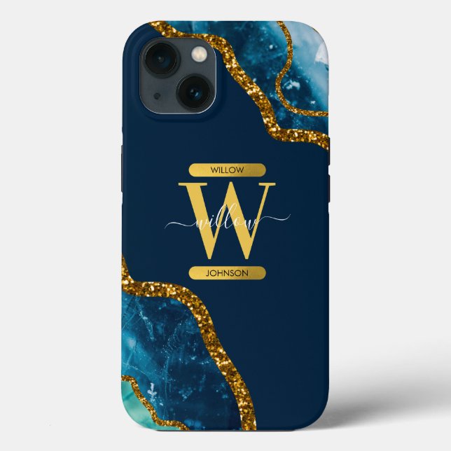 Blue & Gold Agate Geode Monogram   Case-Mate iPhone Case (Back)