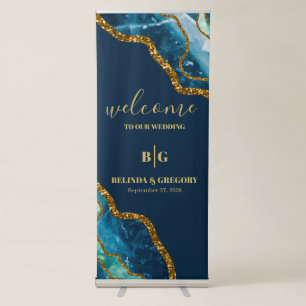 Blue & Gold Agate Geode Wedding Welcome Sign