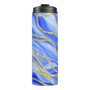 BLUE & GOLD AGATE LOOK WAVE PATTERNS THERMAL TUMBLER