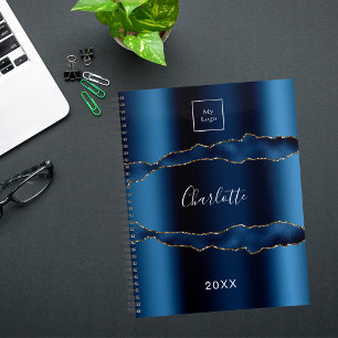 Blue gold agate marble name business logo 2026 planner