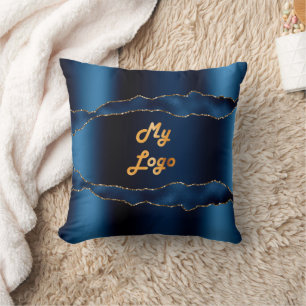 Blue gold agate marble name business logo cushion