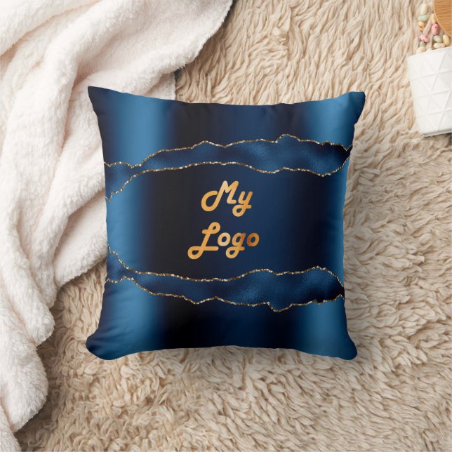 Blue gold agate marble name business logo cushion (Blanket)