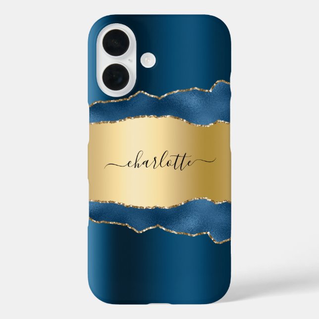 Blue gold agate marble name script Case-Mate iPhone case (Back)