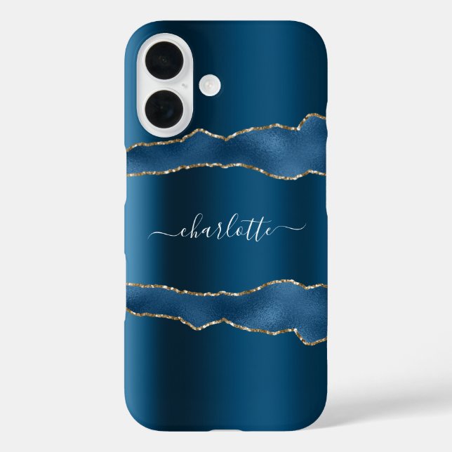 Blue gold agate marble name script Case-Mate iPhone case (Back)
