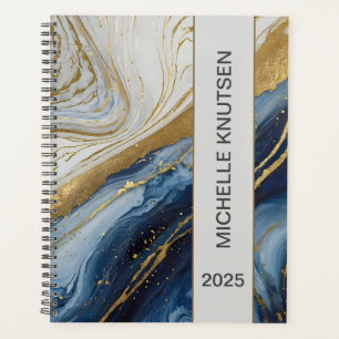 Blue Gold Agate Marble Personalised Planner 2025