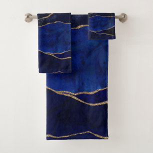 Blue & Gold Agate Modern Glam Minimal Chic Bath To Bath Towel Set