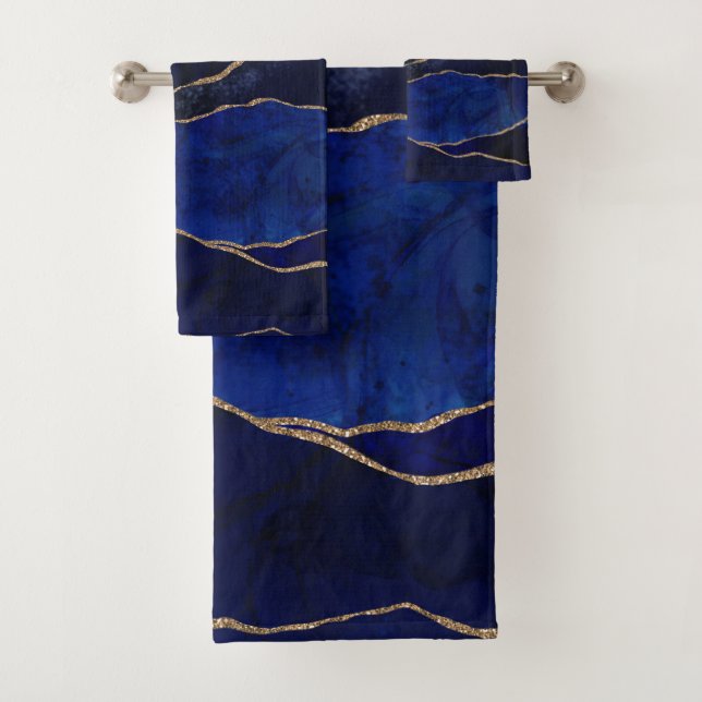Blue & Gold Agate Modern Glam Minimal Chic Bath To Bath Towel Set (Insitu)