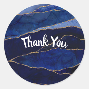 Blue & Gold Agate Modern Glam Minimal Wedding Cla Classic Round Sticker