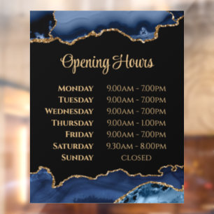 Blue Gold Agate Opening Hours Window Cling