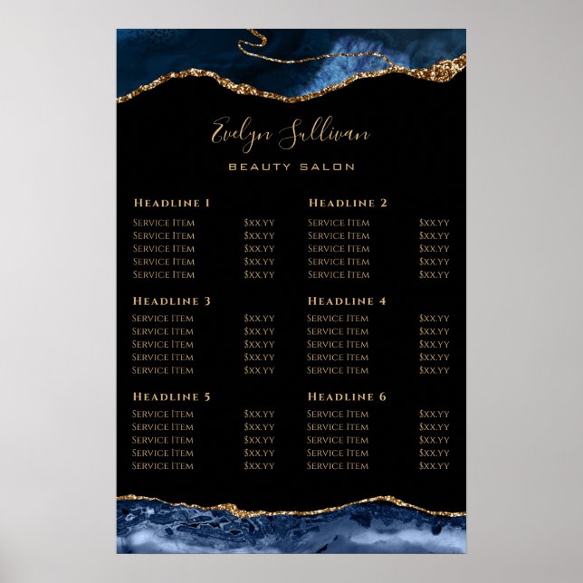 Blue Gold Agate Price List Poster (Front)