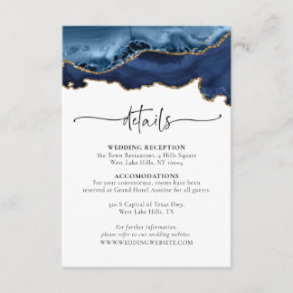 Blue Gold Agate Wedding Details Enclosure Card