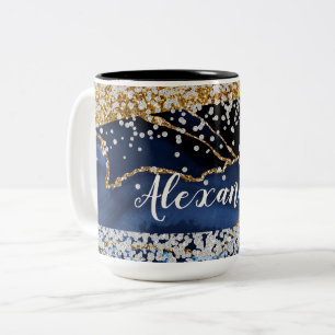 Blue Gold Agate with Gold & Diamond Accents Two-Tone Coffee Mug