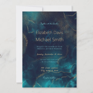 Blue Gold Alcohol Ink Art Deep Blue Sea Invitation