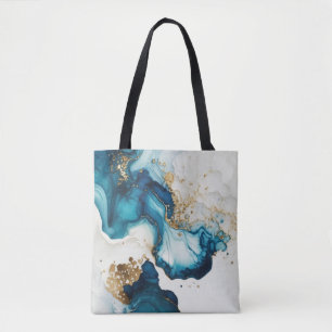 Blue & Gold Alcohol Ink Backgrounds Tote Bag