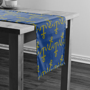 Blue & Gold Anchors Nautical Short Table Runner