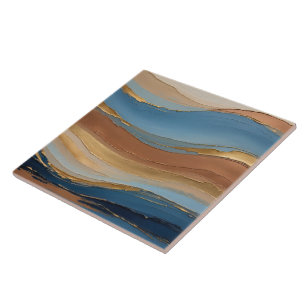 Blue gold and bronze brush strokes tile