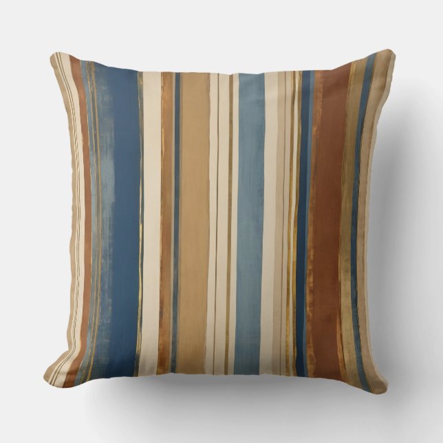Blue gold and bronze stripes cushion (Front)