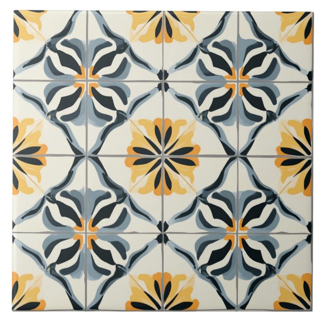 Blue, Gold and Off White Ceramic Tile (Front)
