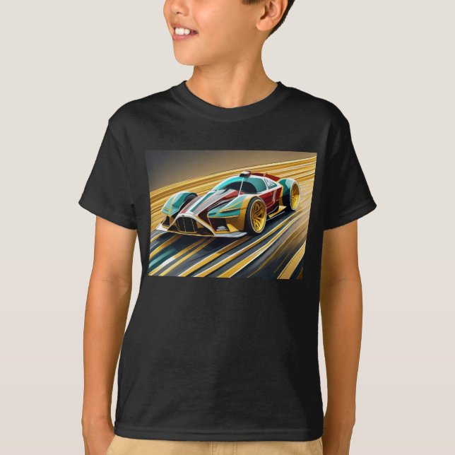 Blue, gold and red racing car T-Shirt (Front)